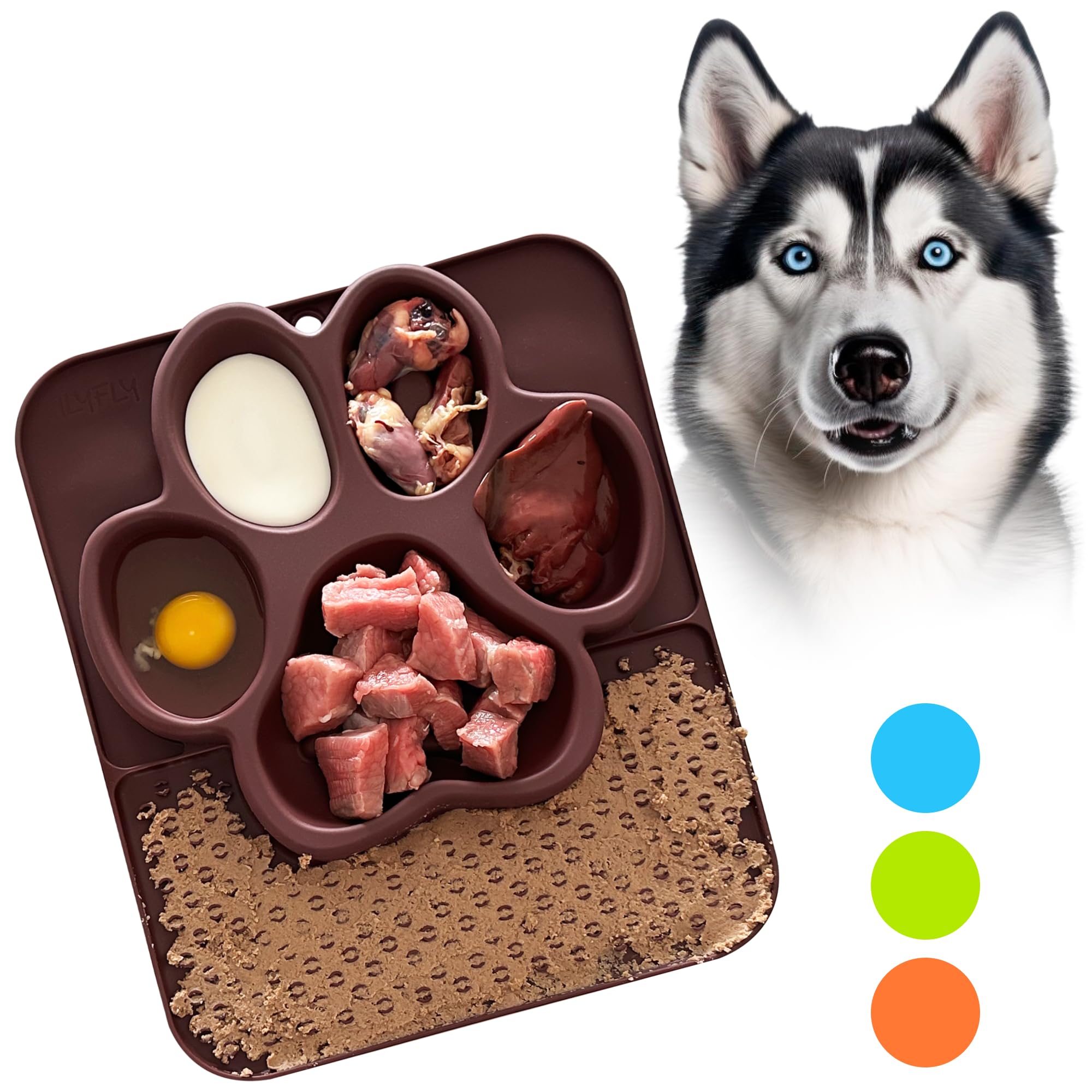 ilyfly 2in1 Lick Mat for Dogs with Suction Cup Slow Feeder Dog Bowls Large Breed Silicone Dog Licking Toy to Keep Them Busy Egg Lick Mat for Medium Pets (Brown)