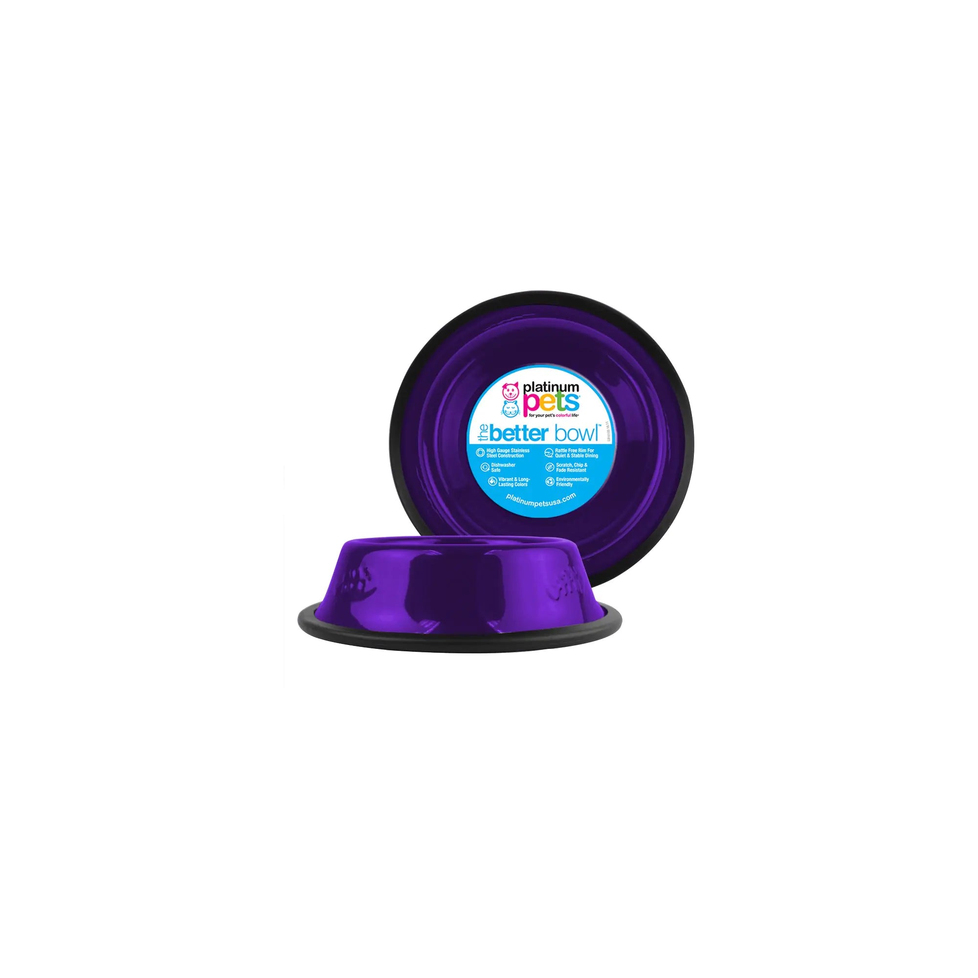 Platinum Pets Non-Tip Stainless Steel Cat Bowl 6 Oz Electric Purple X-Small