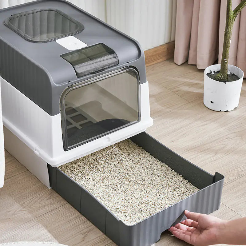 Large enclosed Cat Litter Box with litter tray & Anti-Splash Design