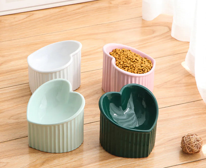 Raised Ceramic Pet Bowl with Slanted Design for Cats