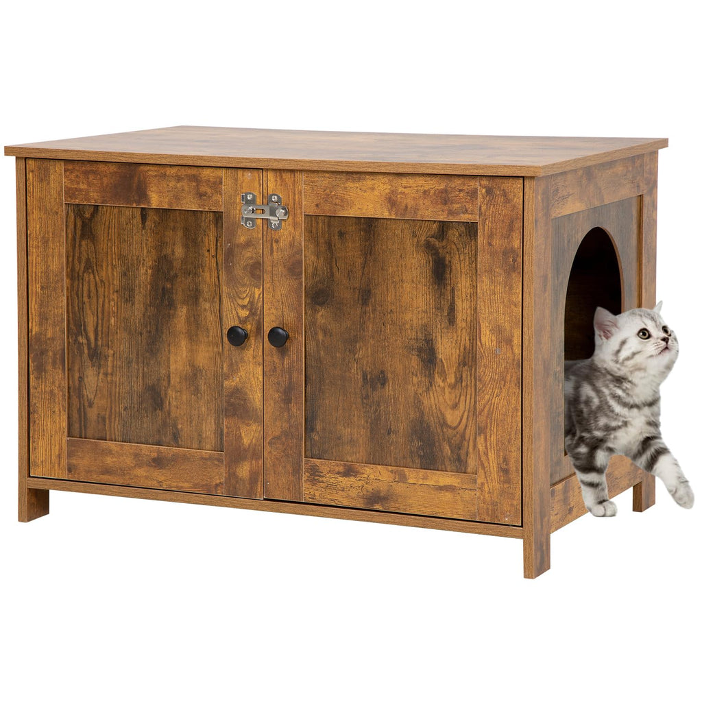 Best Cat Litter Box Enclosure Furniture HiddenWooden Cat Washroom Furniture Storage Cabinet Pet Crate House End Table with Removable DividerLarge EnoughFit Most Cats and Litter Box
